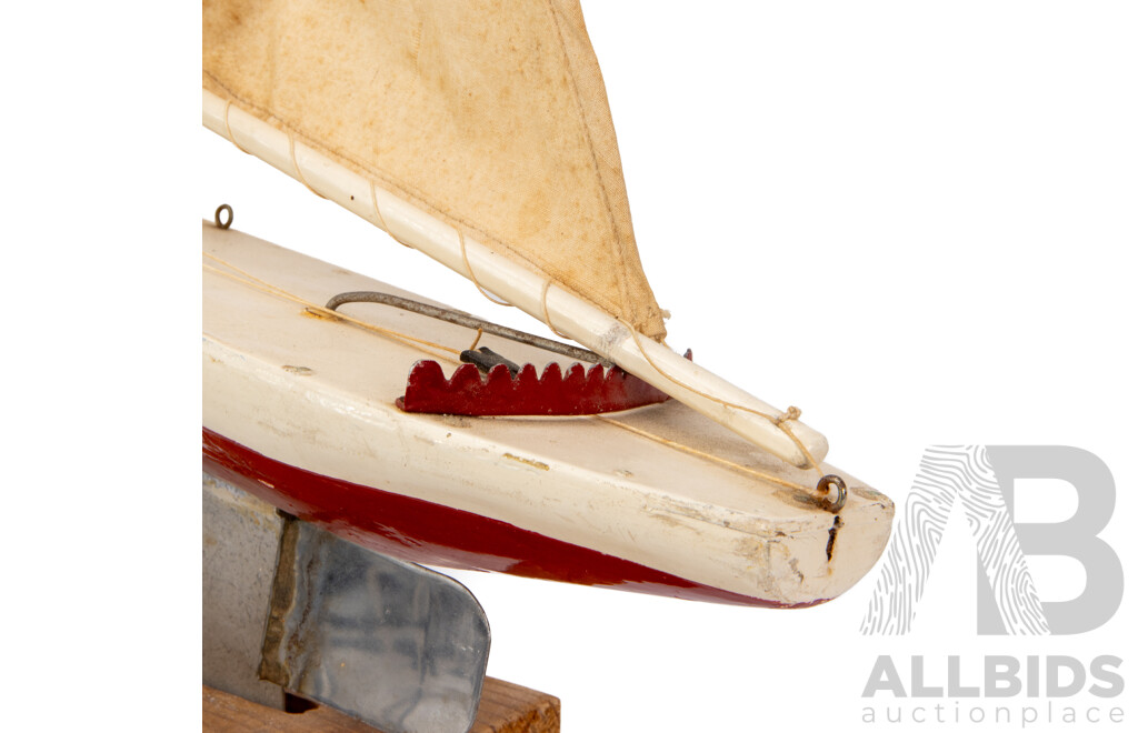 Vintage Timber Hand Painted Pond Yacht on Bespoke Stand