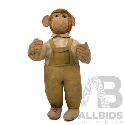 Vintage German Plush Monkey Figure by Schuco with Original Clothing