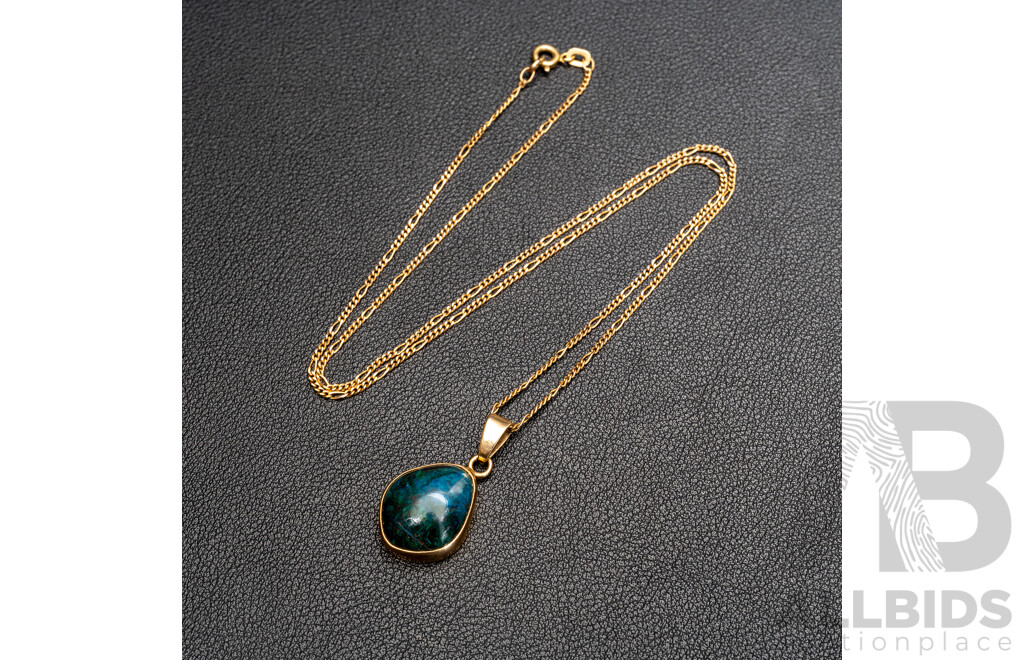9ct Eliat Cabochon Pendant on Figaro 5+1 Necklace, 50cm, 6.89 Grams