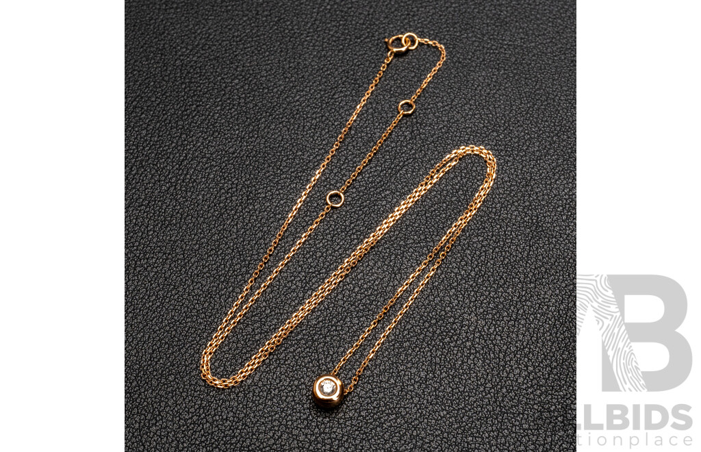 18ct Rose Gold Diamond Slider Pendant and Necklace, TDW 0.10ct, Adjustable Length 40/45cm, 2.22 Grams