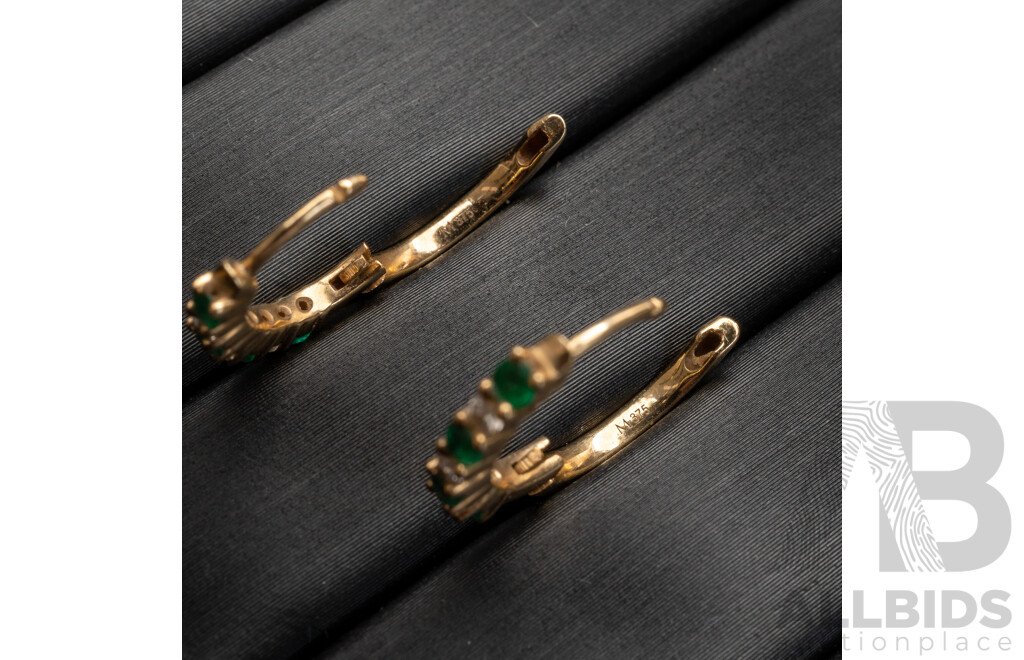 9ct Emerald & Diamond Hoop Earrings, TDW 0.10ct, 13mm, 1.87 Grams