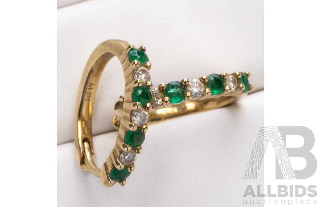 9ct Emerald & Diamond Hoop Earrings, TDW 0.10ct, 13mm, 1.87 Grams