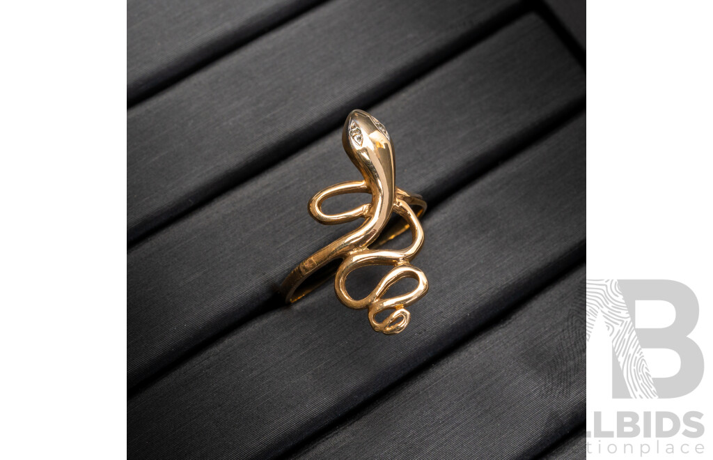 9ct Diamond Set Snake Ring, Size O, 2.00 Grams