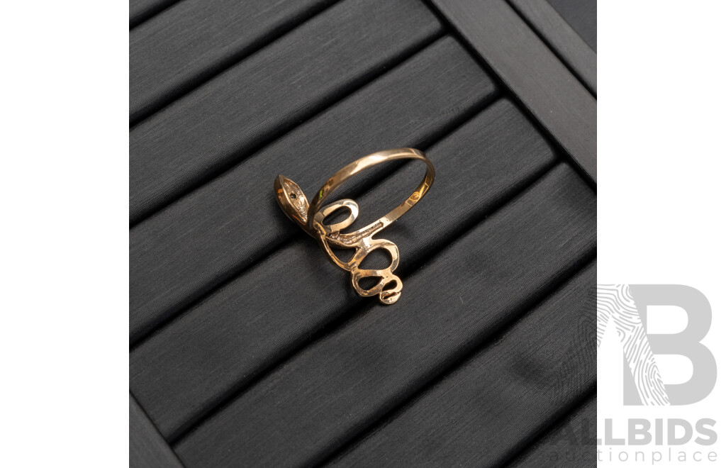 9ct Diamond Set Snake Ring, Size O, 2.00 Grams