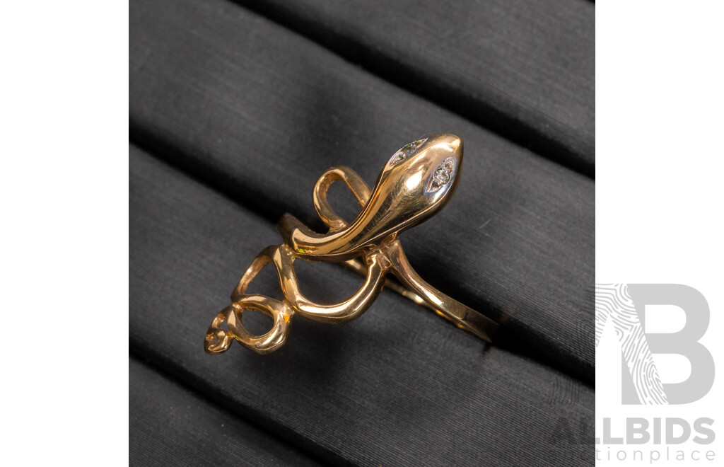 9ct Diamond Set Snake Ring, Size O, 2.00 Grams