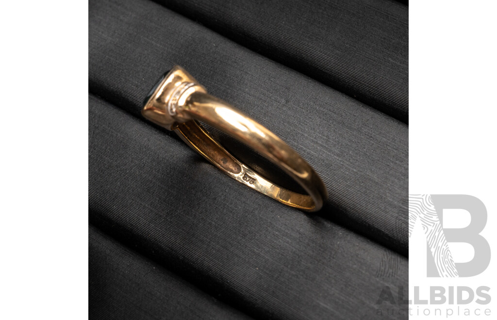 9ct Bezel Set Sapphire & Diamond Accented Ring, Size O, TDW0.01ct, 2.07 Grams