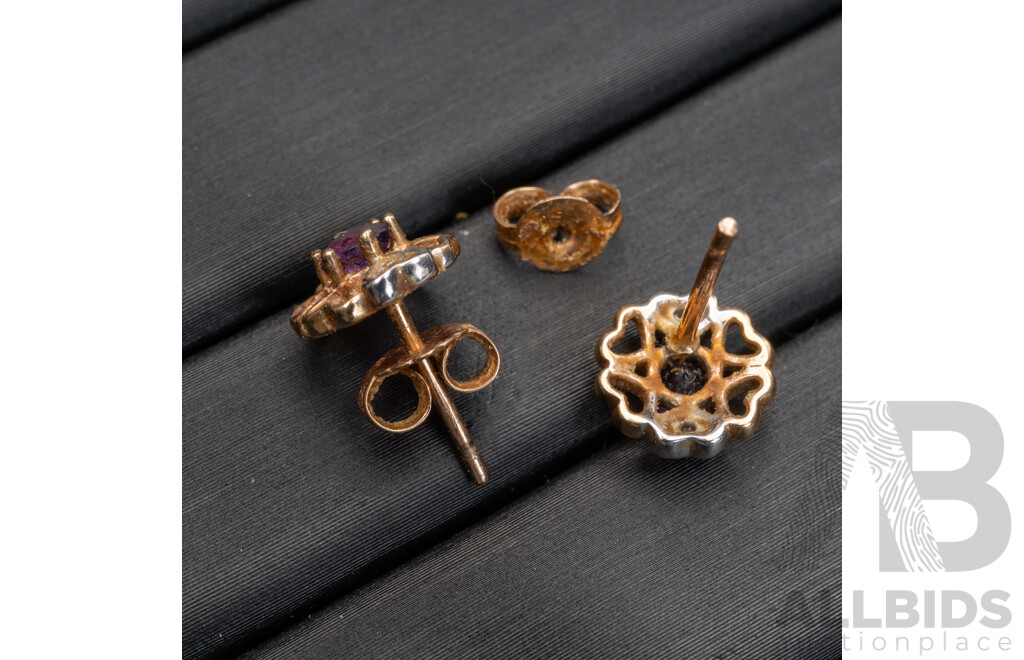 9ct Amethyst & Diamond Stud Earrings, 9mm, 1.44 Grams