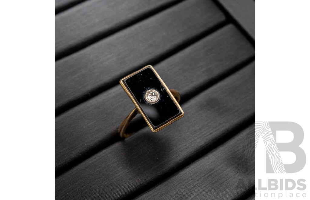 14ct Vintage Onyx & Diamond Art Deco Style Ring, TDW 0.07ct, Size L, 3.17 Grams