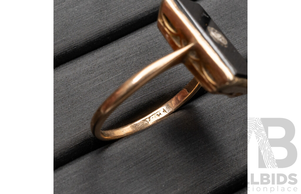 14ct Vintage Onyx & Diamond Art Deco Style Ring, TDW 0.07ct, Size L, 3.17 Grams