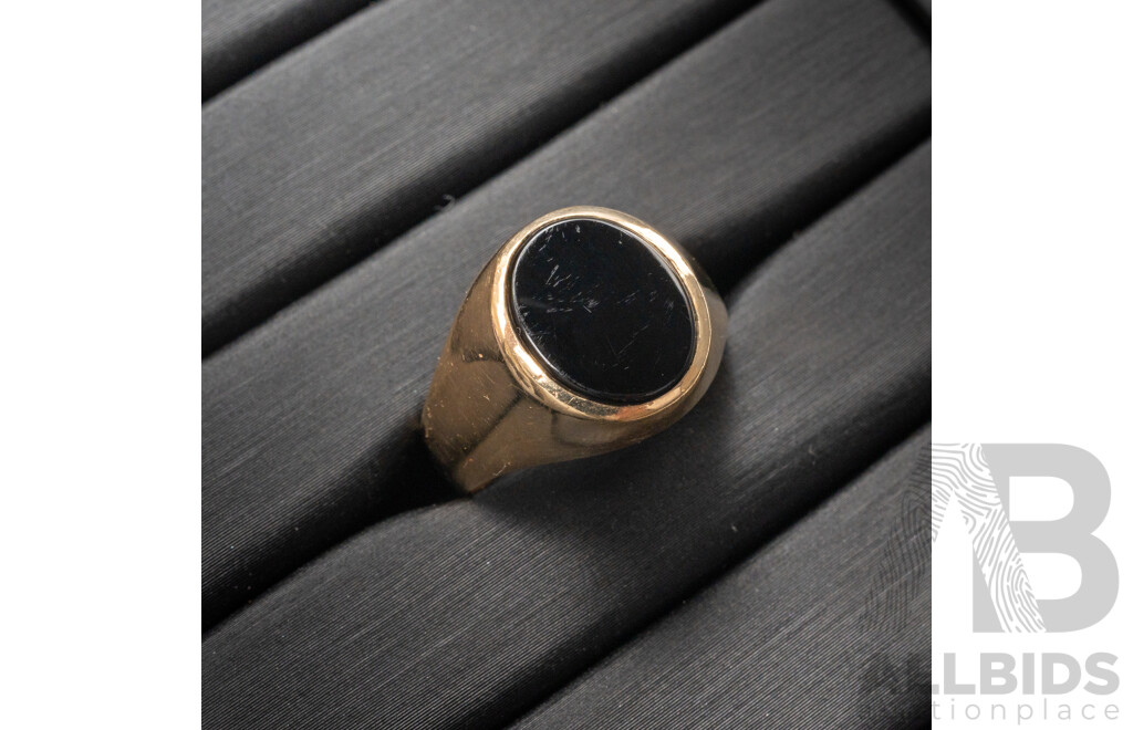 9ct Vintage Onyx Signet Ring, Size O, 5.91 Grams