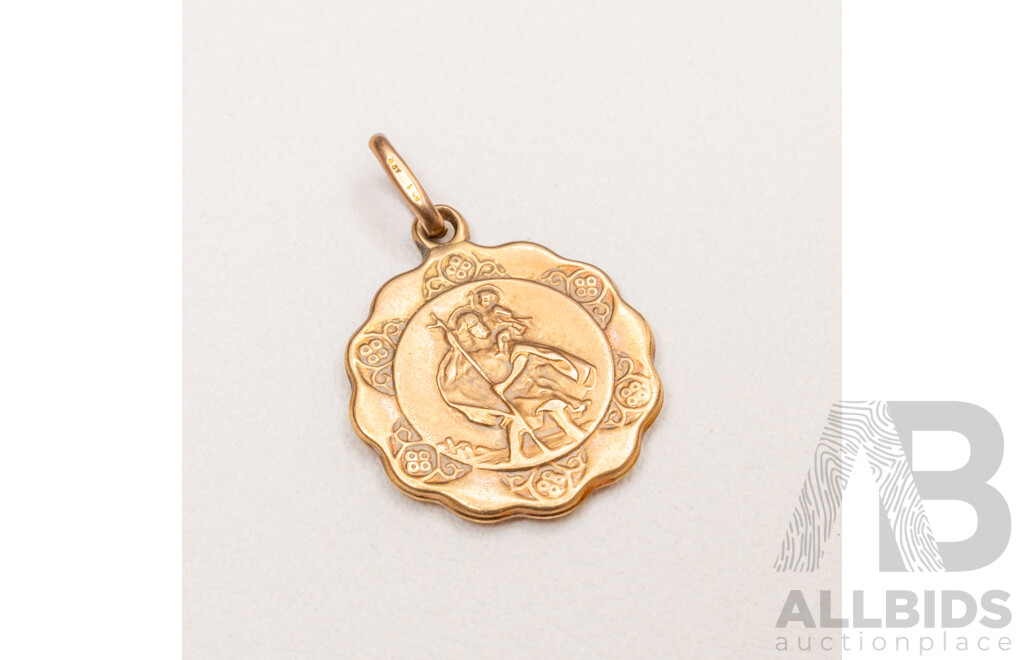 9ct St Christopher Medallion Pendant, 16mm, 1.12 Grams