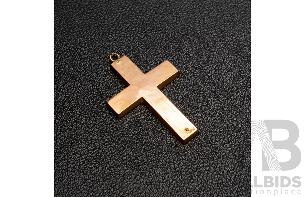 9ct Vintage Rose Gold Garnet Set Cross Pendant, 35mm, 2.56 Grams