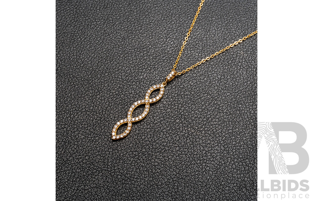9ct Cubic Zirconia Set Twist Pendant on 9ct Trace Necklace, as New, 45cm, 2.81 Grams