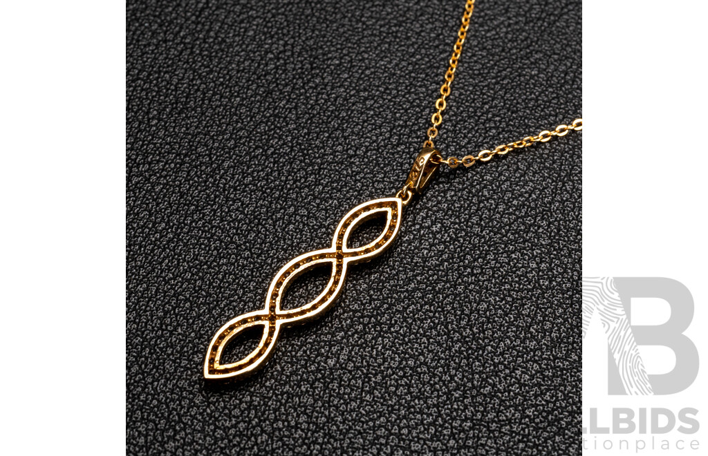 9ct Cubic Zirconia Set Twist Pendant on 9ct Trace Necklace, as New, 45cm, 2.81 Grams