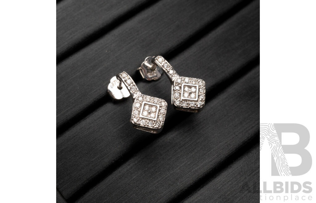 9ct Diamond Cluster Drop Stud Earrings, 15mm, Est TDW 0.10ct, 2.43 Grams