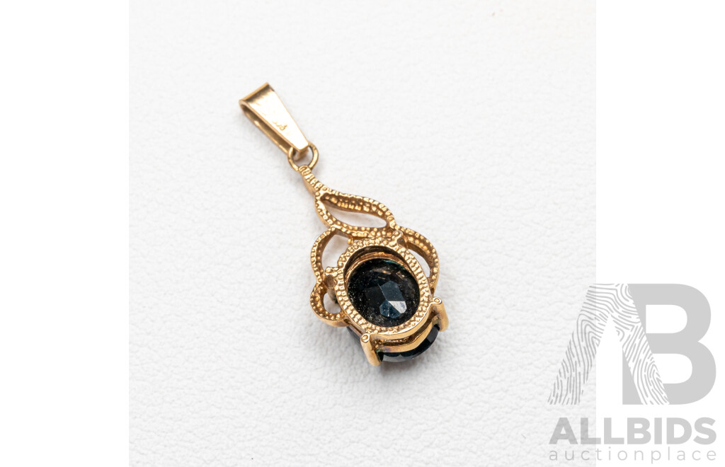 9ct Sapphire & Diamond Pendant, 25mm, 1.49 Grams