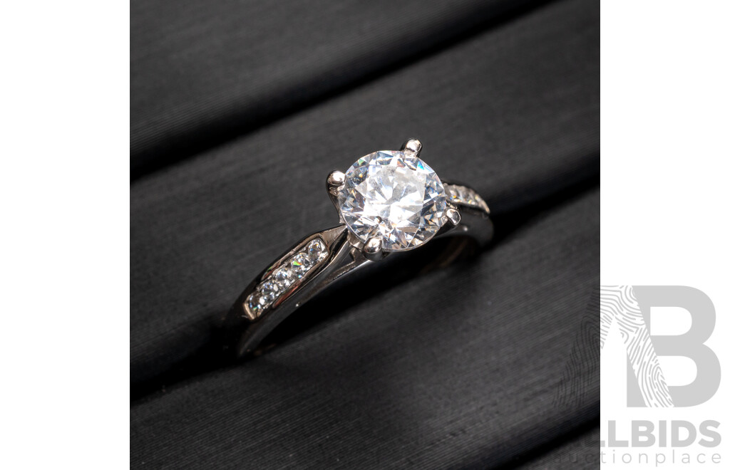 9ct White Gold Cubic Zirconia Solitaire Ring, Size L, 2.68 Grams