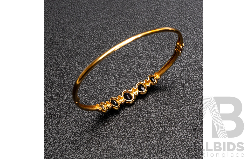 A&C 9ct Yellow Gold Sapphire & Diamond Hinged Bangle, 54mm Internal Diameter, 7.27 Grams