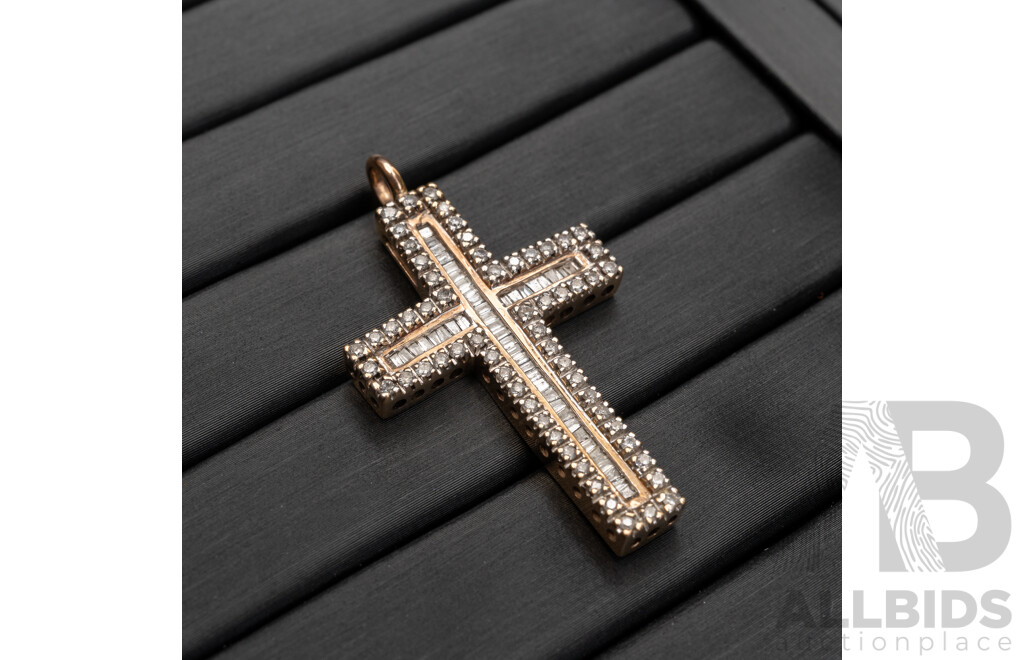 9ct Diamond Set Cross Pendant, Est TDW 1.0ct, 40mm, 4.95 Grams