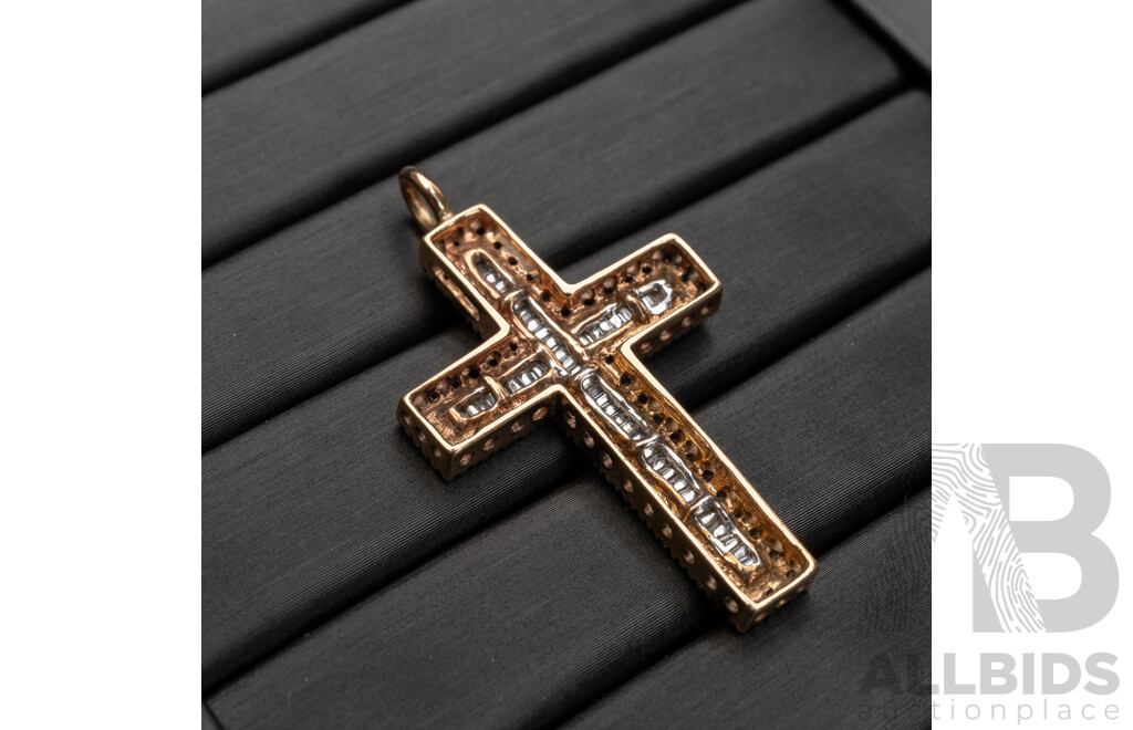 9ct Diamond Set Cross Pendant, Est TDW 1.0ct, 40mm, 4.95 Grams
