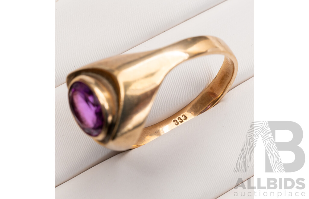 9ct Vintage Pink Sapphire Signet Style Ring, Size W, 3.25 Grams