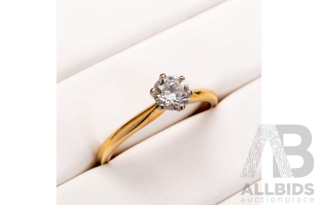 18ct Diamond Solitiare Ring, Est TDW 0.50ct, Size P, 2.76 Grams