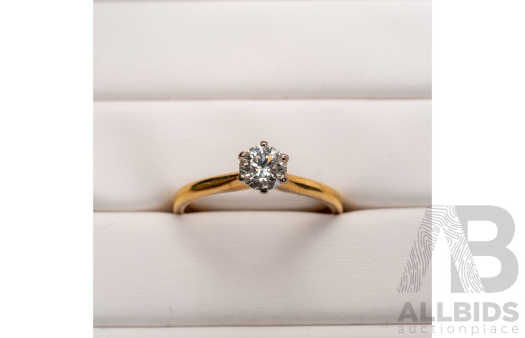 18ct Diamond Solitiare Ring, Est TDW 0.50ct, Size P, 2.76 Grams