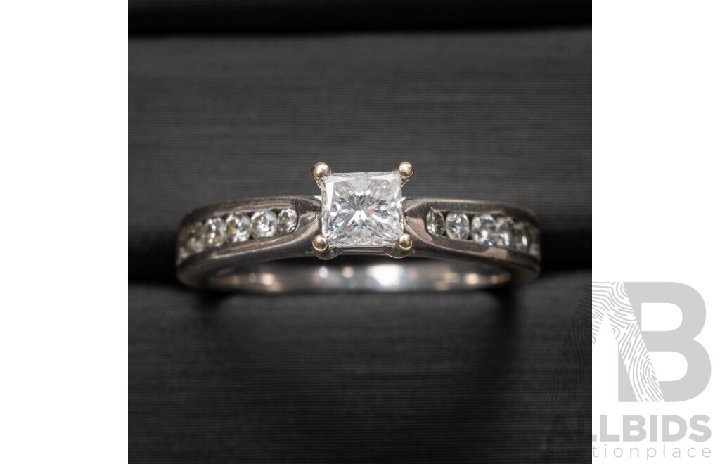 14ct Princess Cut Diamond Engagement Ring, Est TDW 0.33ct, Size J, 2.25 Grams