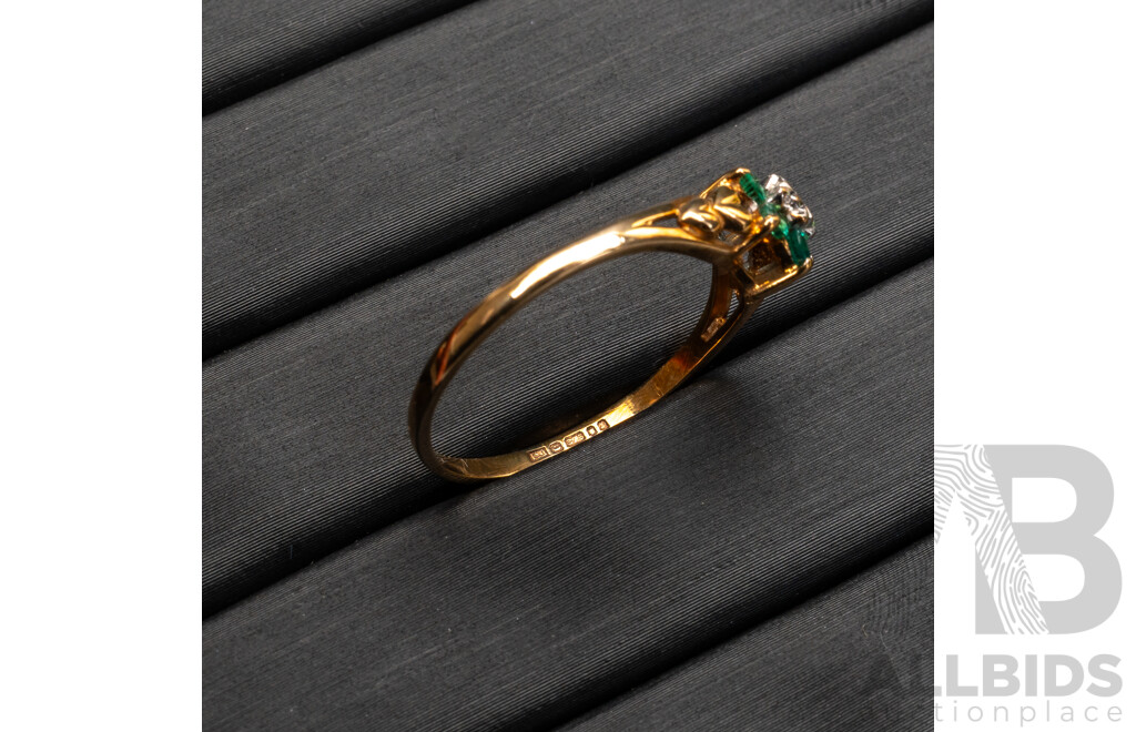 9ct Vintage Biron Emerald & Diamond Daisy Ring, Size R, 1.49 Grams