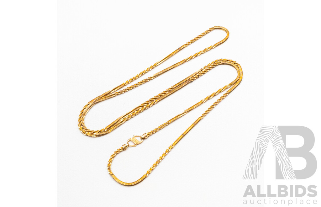 18ct Ornate Patterned Snake Chain Necklace, 60cm Long, with Hook Clasp, Asian Origin, 6.97 Grams