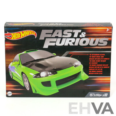 Boxed Hot Wheels Fast & Furious Ten Car Set Including Nissan, Dodge, Mitsubishi, Porsche, Ford, Buick