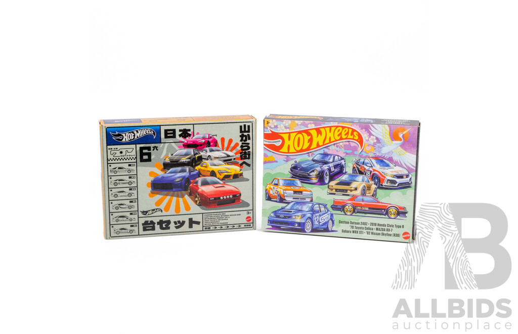 Boxed Japanese Release Hot Wheels Six Car Set with Boxed Six Car JDM Set Including Datsun, Nissan, Honda, Subaru, Toyota, Mazda, Mitsubishi