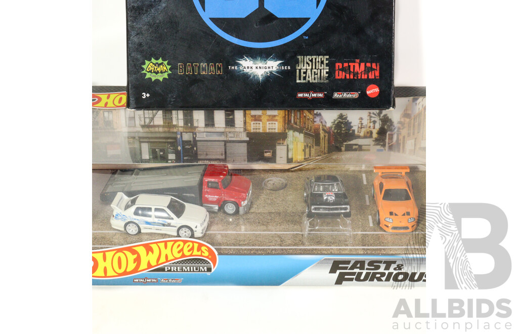 Boxed Hot Wheels Premium Fast & Furious Street Scene Set and DC Batman Five Vehicle Set