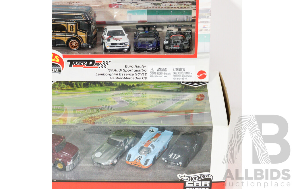 Boxed Hot Wheels Premium Track Day Four Vehicle Set Including Audi, Mercedes, Lamborghini