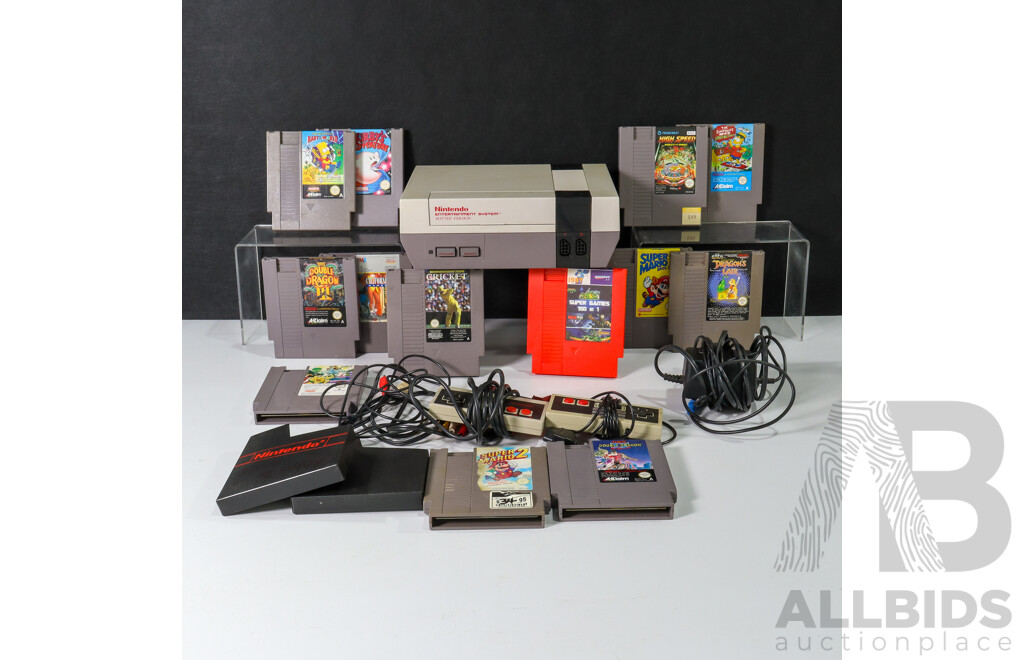 Vintage Nintendo Entertainment System Video Game Console with Controllers, Games & Power Cables