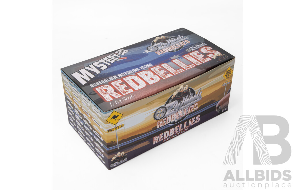 Oz Wheels Redbellies Mystery Box Including Holden HQ Panel Van, HZ Supercharged Sedan, Ford XA Coupe, XY Supercharged Sedan and Many More - 1:64 Scale