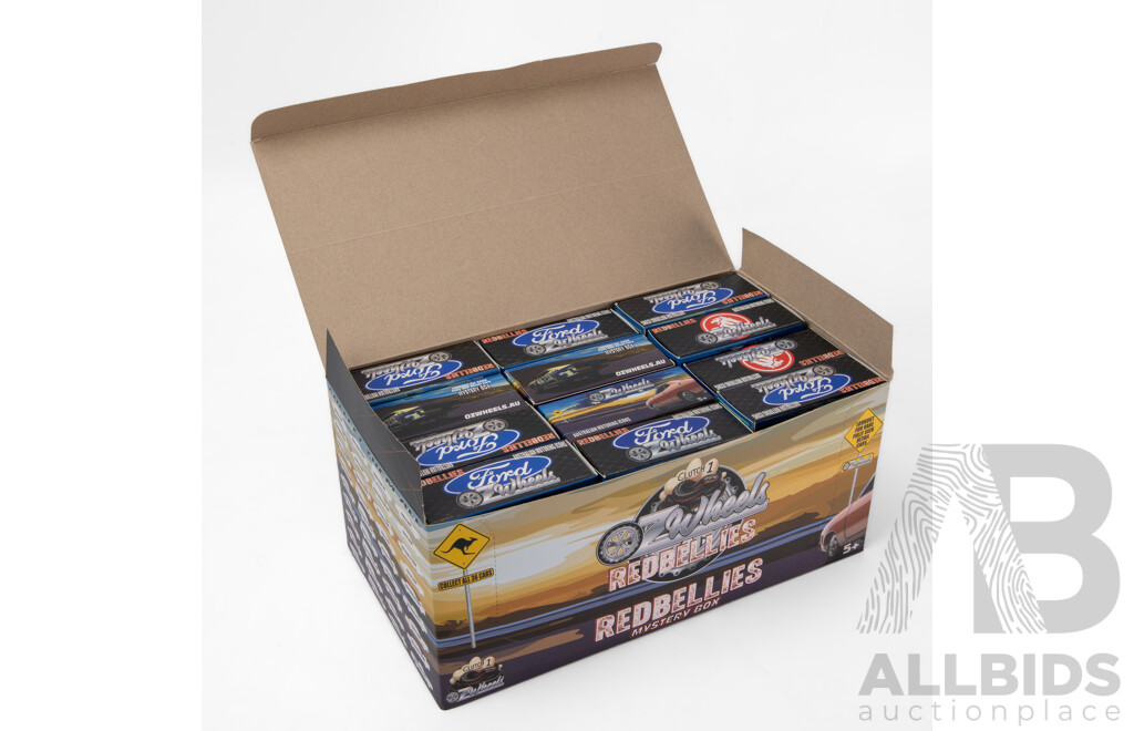 Oz Wheels Redbellies Mystery Box Including Holden HQ Panel Van, HZ Supercharged Sedan, Ford XA Coupe, XY Supercharged Sedan and Many More - 1:64 Scale