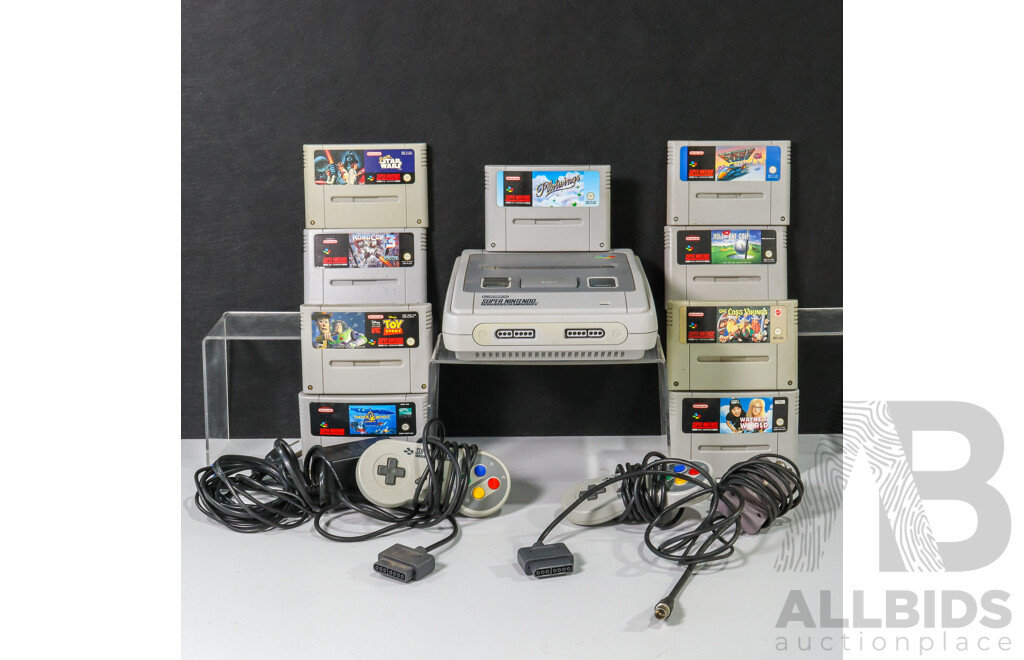 Vintage Nintendo Super NES Video Game Console with Controllers, Games & Power Cables