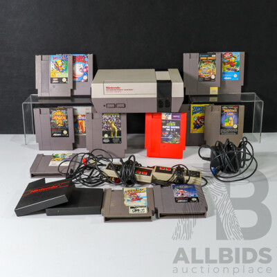 Vintage Nintendo Entertainment System Video Game Console with Controllers, Games & Power Cables