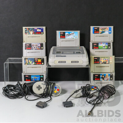 Vintage Nintendo Super NES Video Game Console with Controllers, Games & Power Cables
