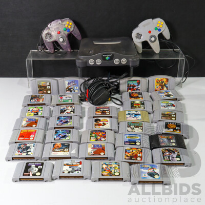 Vintage Nintendo 64 Video Game Console with Controllers, Games & Power Cables