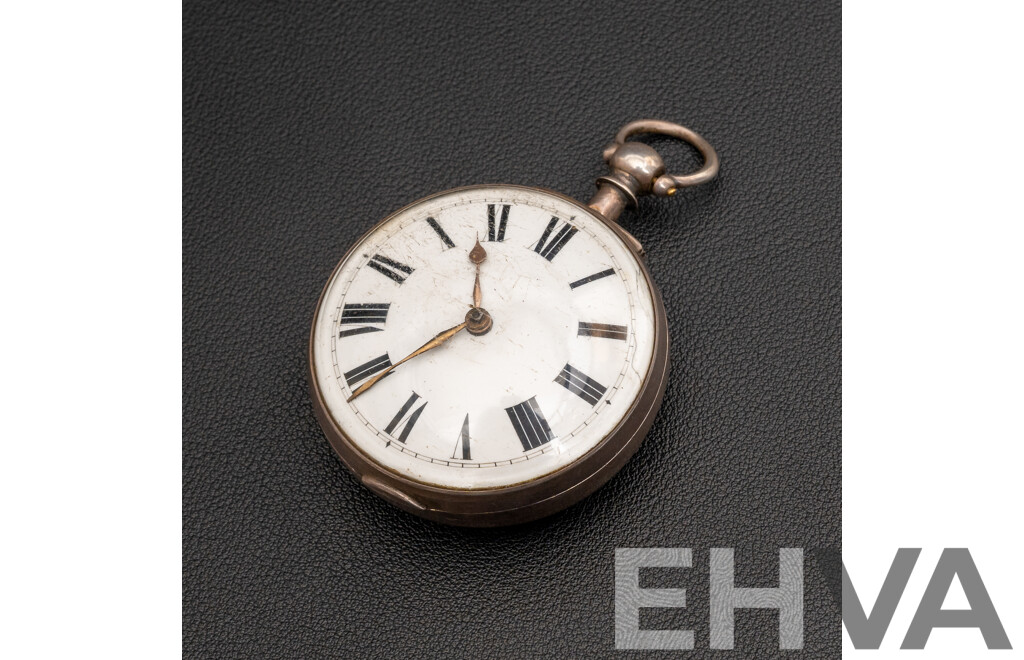 Antique Sterling Silver Keywind Pocket Watch, London, Circa 1854, 96.70 Grams