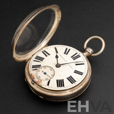 Antique Sterling Silver Open Face Pocket Watch, English Massey Lever Escapement, Circa 1825, 153.0 Grams
