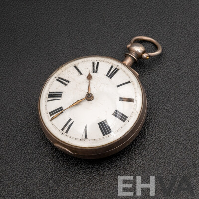 Antique Sterling Silver Keywind Pocket Watch, London, Circa 1854, 96.70 Grams