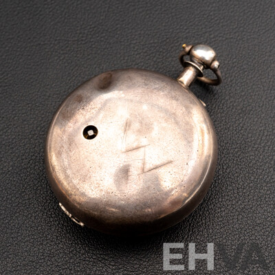 Antique Sterling Silver Keywind Pocket Watch, London, Circa 1854, 96.70 Grams