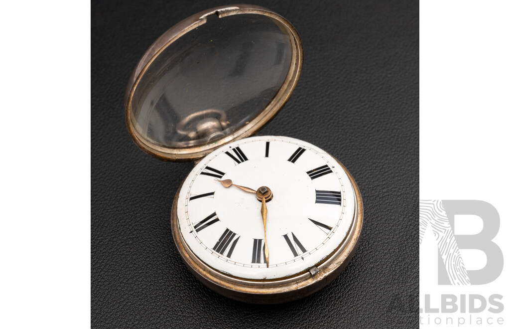 Antique Sterling Silver Keywind Pocket Watch, London, Circa 1854, 96.70 Grams