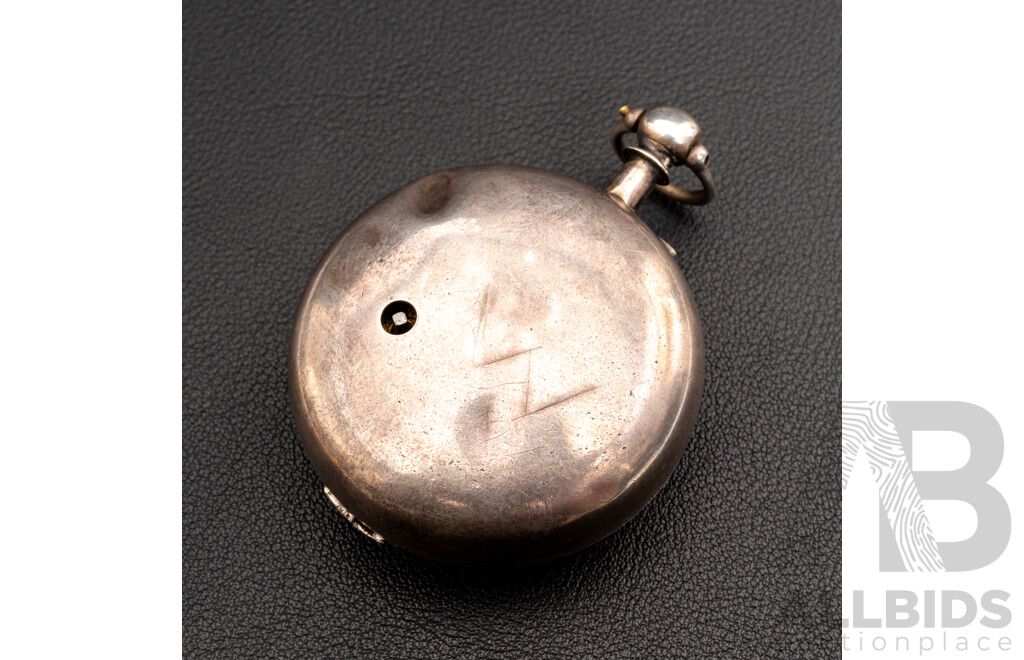 Antique Sterling Silver Keywind Pocket Watch, London, Circa 1854, 96.70 Grams