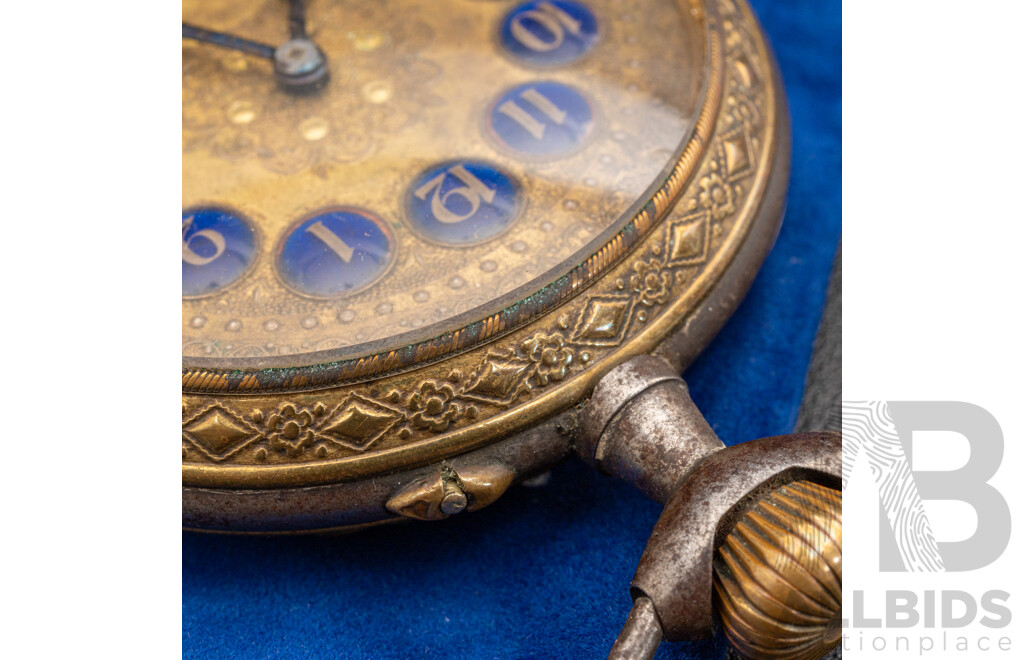 Antique 63mm Goliath Open Face Pocket Watch, Gunmetal & Gilt