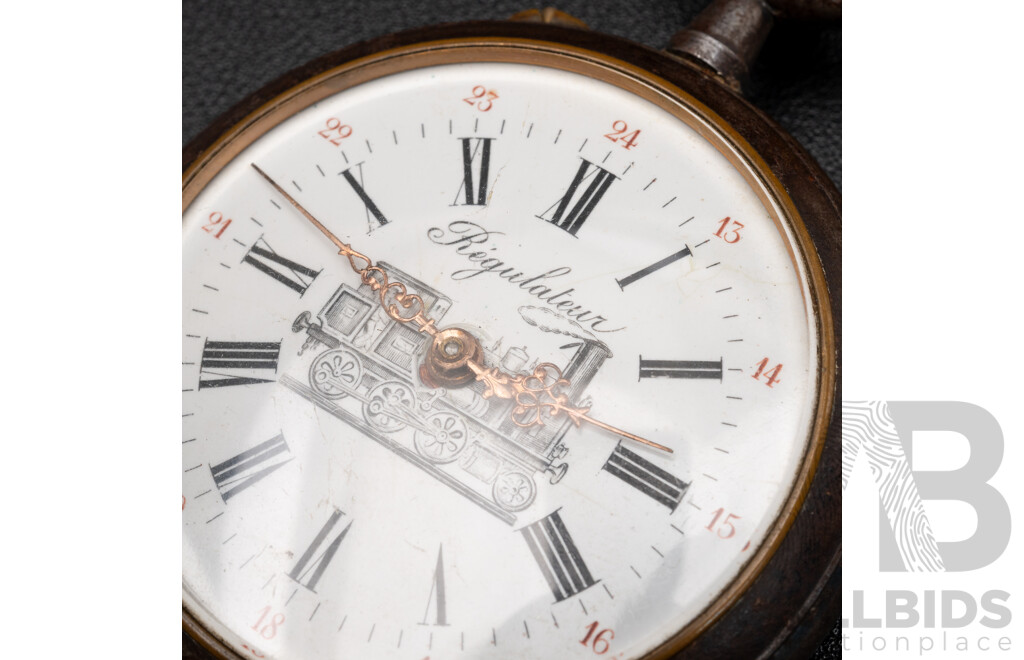 Antique Regulateur Gunmetal Railway Pocket Watch, Circa 1890