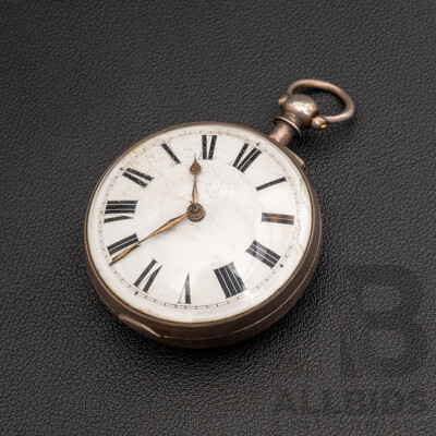 Antique Sterling Silver Keywind Pocket Watch, London, Circa 1854, 96.70 Grams